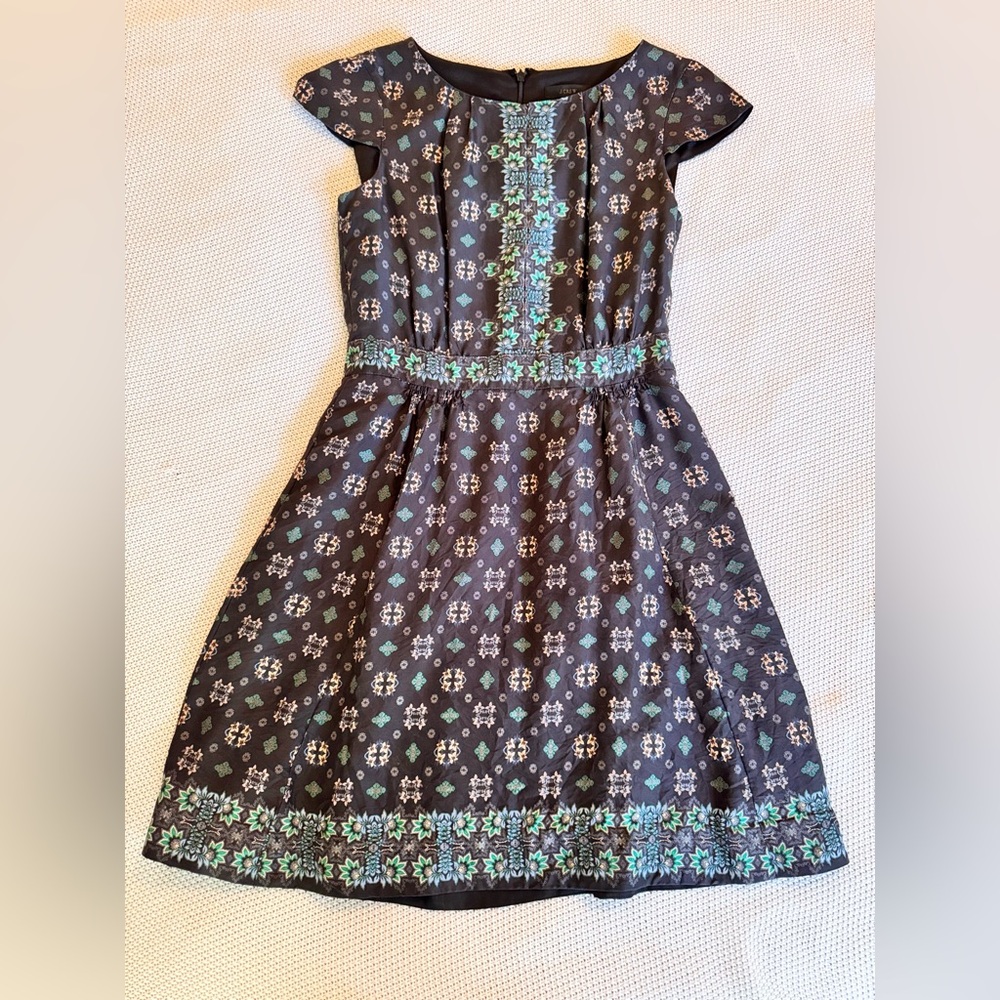 J. CREW 100% Silk Cap Sleeve Black Floral Midi Dress - Picture 2 of 16